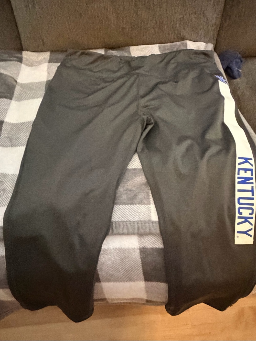 Women's Gray UK Leggings with Cream Side Stripe and Blue 'Kentucky' Lettering